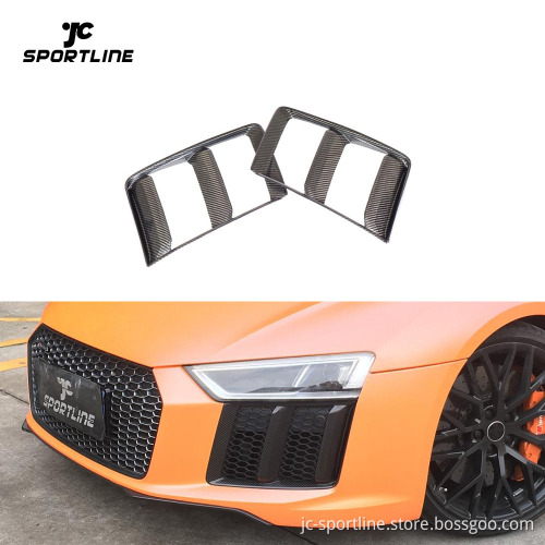 Stick-on Dry Carbon Fiber Fog Grill Vents and Side Air Vents Cover for Audi R8 V10 Plus Coupe 2-Door 2016-2018